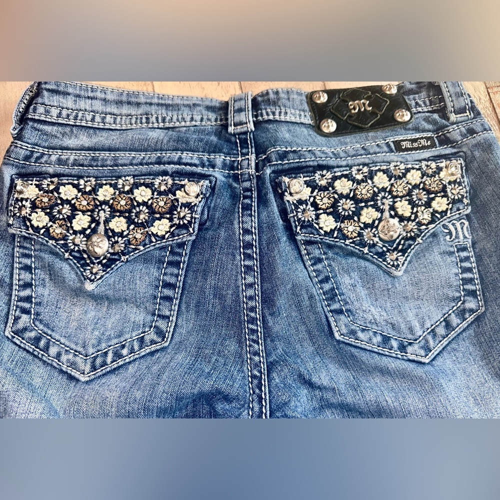 COPY - 🎀 Miss Me Bootcut Blue Jeans with Embellished Flower & Rhinestone Back P…
